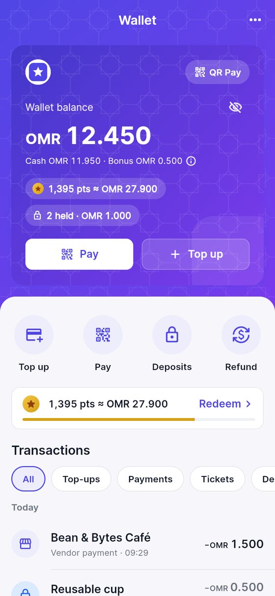 Visitor wallet with transactions